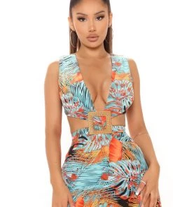 Mysite New Today Brunch In The Tropics Maxi Dress - Teal/combo