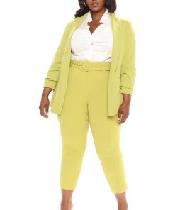 Mysite New Today Olivia Belted Trouser - Chartreuse 12 Mysite New Today Olivia Belted Trouser - Chartreuse
