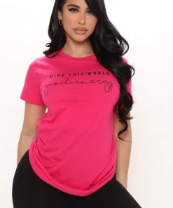 Fashion Nova Best Sellers Give This World Good Energy Short Sleeve Top - Pink