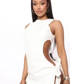 Mysite Pretty Lover Faux Leather Dress - White DRESSES