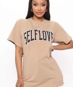 Mysite New Today More Self Love Tunic Top - Sand