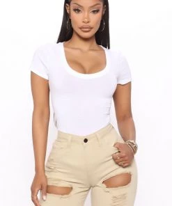 Mysite Monica Scoop Neck Top - White