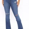 Fashion Nova Tall Luxurious Distressed Super Stretch Flare Jeans - Dark Wash Tall Clothing