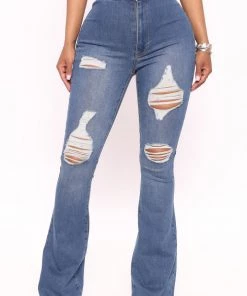 Mysite Curvy Fit Ripped Flare Jeans - Medium Wash New Today 6 Mysite Curvy Fit Ripped Flare Jeans - Medium Wash New Today