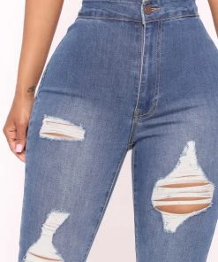 Mysite Curvy Fit Ripped Flare Jeans - Medium Wash New Today