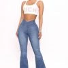 Mysite New Today Effortless Pull On Flare Jeans - Medium Blue Wash