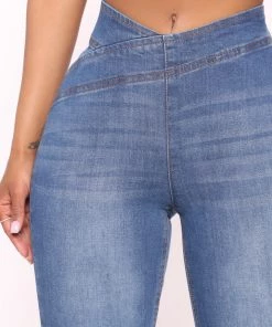 Mysite New Today Effortless Pull On Flare Jeans - Medium Blue Wash
