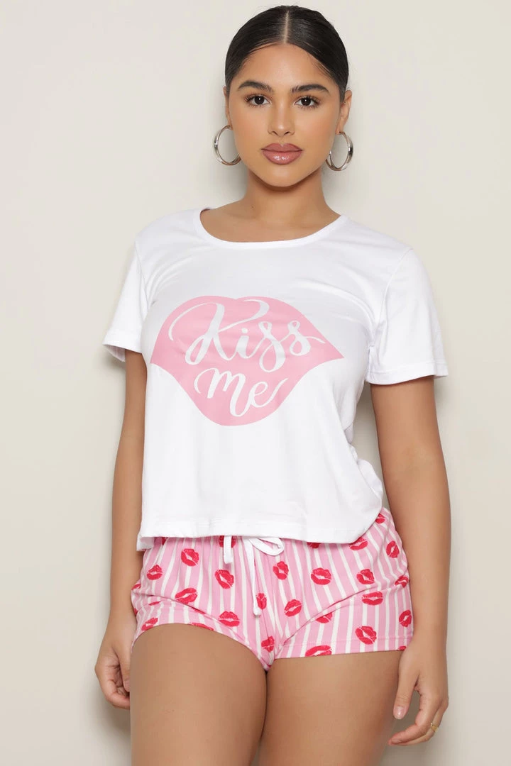 Fashion Nova Kiss Me PJ Short Set - White/combo 2 Fashion Nova Kiss Me PJ Short Set - White/combo