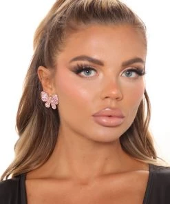 FashionNob Teddies & Babydolls Bonita Butterfly Earrings - Pink