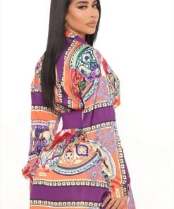 Fashion Nova Shoot Ur Shot Printed Shirt Dress - Orange/combo Office Babe