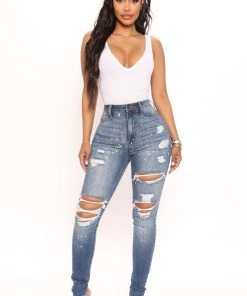 Mysite Bonnie Bleach Splatter Skinny Jeans - Medium Wash