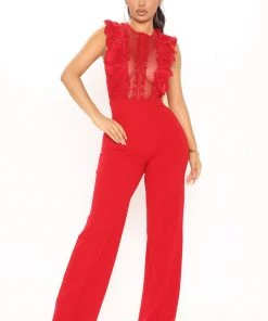 FashionNob Busy Breaking Hearts Jumpsuit - Red