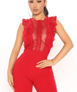 FashionNob Busy Breaking Hearts Jumpsuit - Red