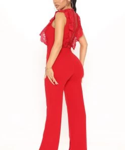 FashionNob Busy Breaking Hearts Jumpsuit - Red