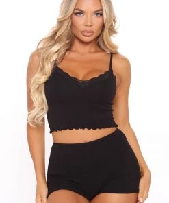Fashion Nova Nap With Me Ribbed Seamless PJ Short Set - Black Sleepwear & Robes