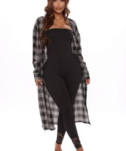 Fashion Nova Paris Plaid Maxi Top - Black/White