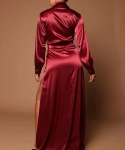Mysite New Today Ivana Long Sleeve Satin Maxi Dress - Raspberry