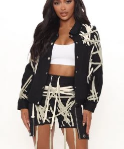 Fashion Nob In An Entanglement Denim Jacket - Black Coming Soon