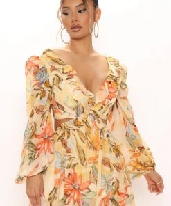 Mysite New Today Ready For Hawaii Maxi Dress - Yellow/combo