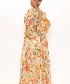 Mysite New Today Ready For Hawaii Maxi Dress - Yellow/combo 10 Mysite New Today Ready For Hawaii Maxi Dress - Yellow/combo