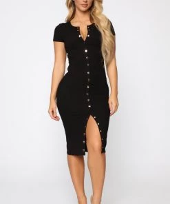 Fashion Nova NEW IN Take Me There Ribbed Midi Dress - Black