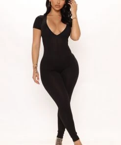 FashionNob Teddies & Babydolls Cassandra Open Back Jumpsuit - Black