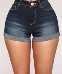 Mysite No Muffin Top Denim Shorts - Dark Denim New Today