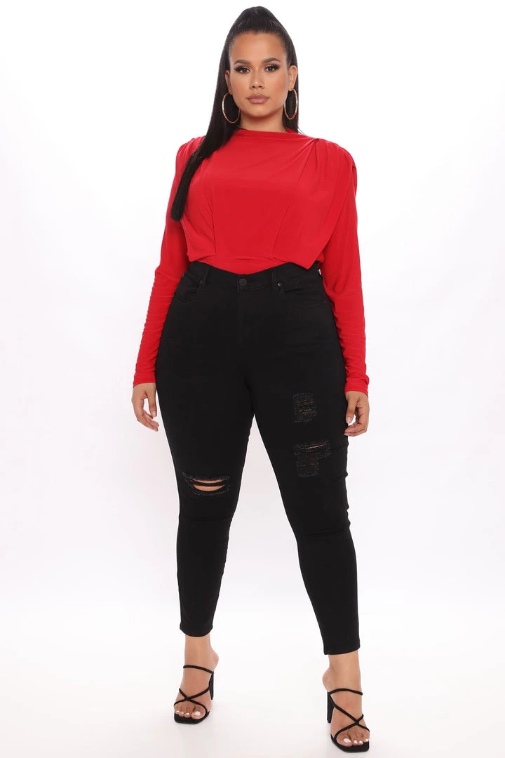 Fashion Nova Leave An Impression Mock Neck Bodysuit - Red Best Sellers