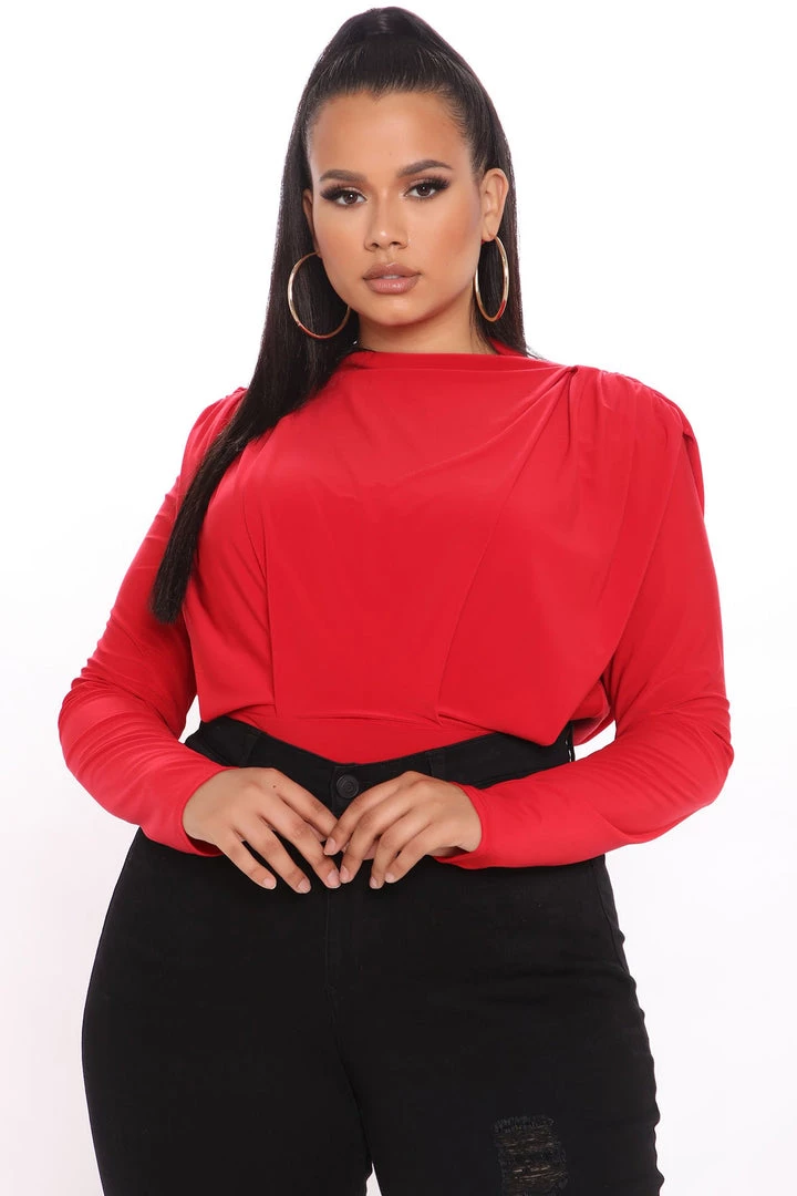 Fashion Nova Leave An Impression Mock Neck Bodysuit - Red Best Sellers