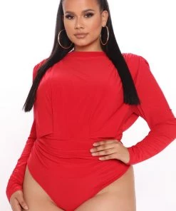 Fashion Nova Leave An Impression Mock Neck Bodysuit - Red Best Sellers