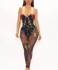 FashionNob Cash Rules Mesh Legging Set - Black/combo SETS