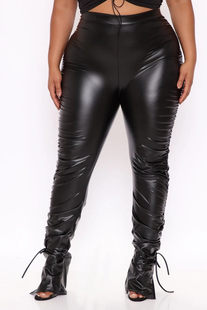 Fashion Nova Heat Wave Faux Leather Stacked Pants - Black Teddies & Babydolls