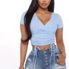 Fashion Nova Teddies & Babydolls Ruched And Stunning Short Sleeve Top - Blue
