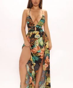 Mysite Tropical Chick Maxi Dress - Black/combo