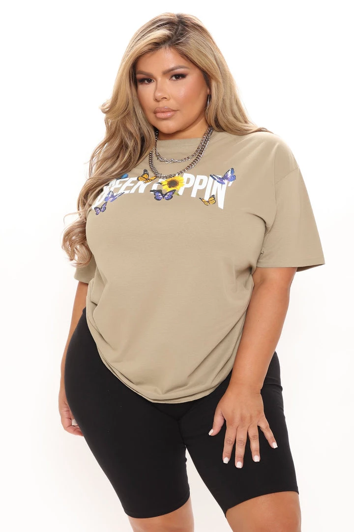 FashionNob Been Poppin' Butterfly Top - Khaki Teddies & Babydolls