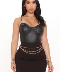 FashionNob Teddies & Babydolls Catch A Vibe PU Bodysuit - Black