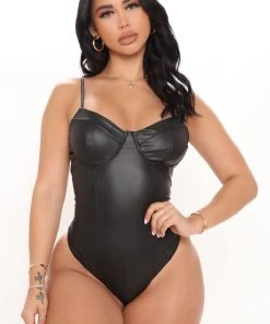 FashionNob Teddies & Babydolls Catch A Vibe PU Bodysuit - Black