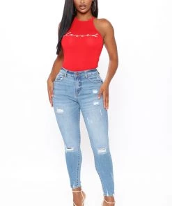 FashionNob Ava Distressed Skinny Jeans - Light Blue Wash New Today