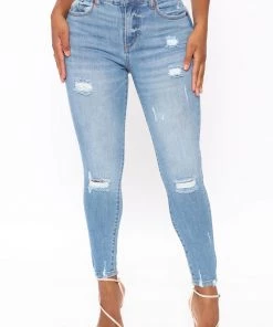 FashionNob Ava Distressed Skinny Jeans - Light Blue Wash New Today