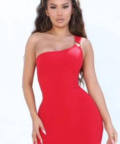 Fashion Nova Emma Snatched Midi Dress - Red
