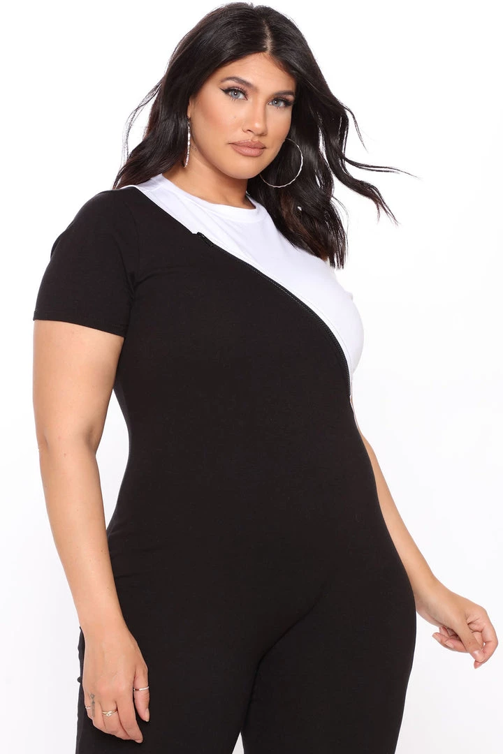 Mysite Teddies & Babydolls Built In Comfort Color Block Jumpsuit - Black/White 6 Mysite Teddies & Babydolls Built In Comfort Color Block Jumpsuit - Black/White