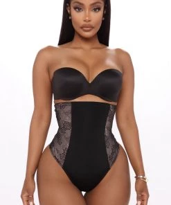 Fashion Nob Hold Me In High Rise Thong Shapewear - Black Teddies & Babydolls