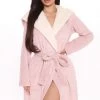 Fashion Nob Breakfast In Bed Hoodie Plush Robe - Pink