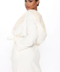 FashionNob Breakfast In Bed Hoodie Plush Robe - White