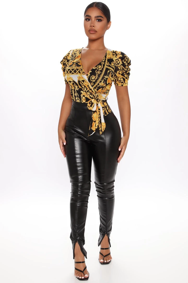 Fashion Nova Teddies & Babydolls I Don't Speak Broke Surplice Bodysuit - White/Black 2 Fashion Nova Teddies & Babydolls I Don't Speak Broke Surplice Bodysuit - White/Black