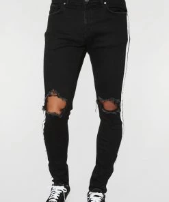 FashionNob Carter Side Striped Skinny Jeans - Black