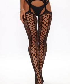 Fashion Nova Teddies & Babydolls Into You Lace Up Garter Tights - Black