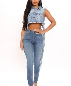Fashion Nob Can't Tie Me Down Denim Vest - Light Wash