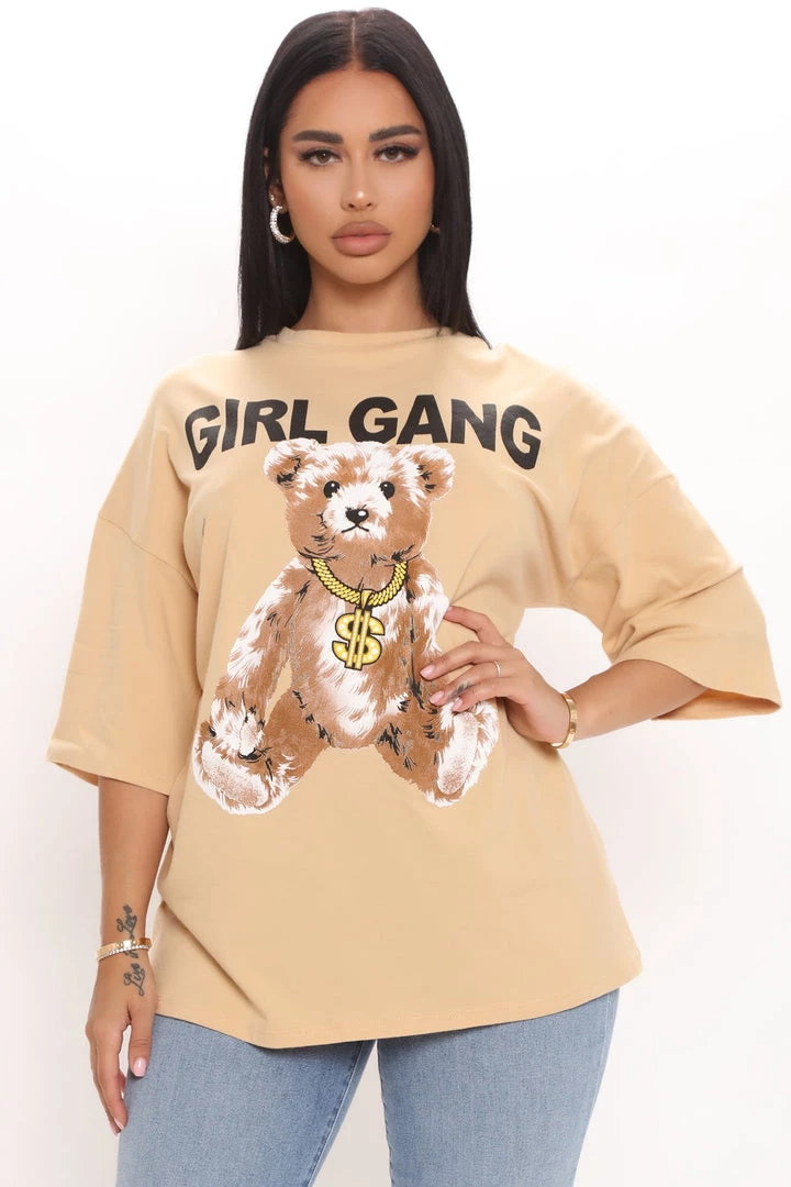 Fashion Nova Teddies & Babydolls Girl Gang Teddy Tunic Top - Khaki 1 Fashion Nova Teddies & Babydolls Girl Gang Teddy Tunic Top - Khaki