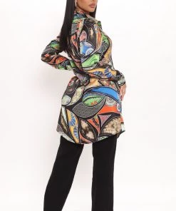 Fashion Nova Out Of My Mind Oversized Satin Shirt - Blue/combo Teddies & Babydolls